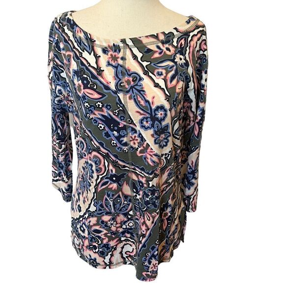 T by Talbots XS Long Sleeve T Shirt Top Paisley Print Blue Pink Green - Picture 1 of 6